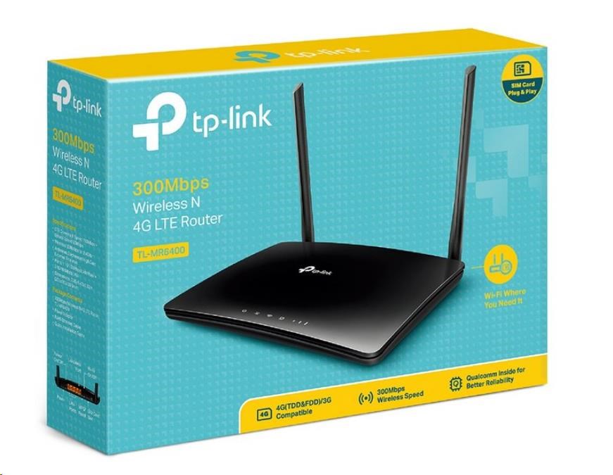 TP-Link TL-MR6400 WiFi4 router (N300,  4G LTE,  2, 4GHz,  3x100Mb/ s LAN,  1x100Mb/ s LAN/ WAN,  1xmicroSIM)3 