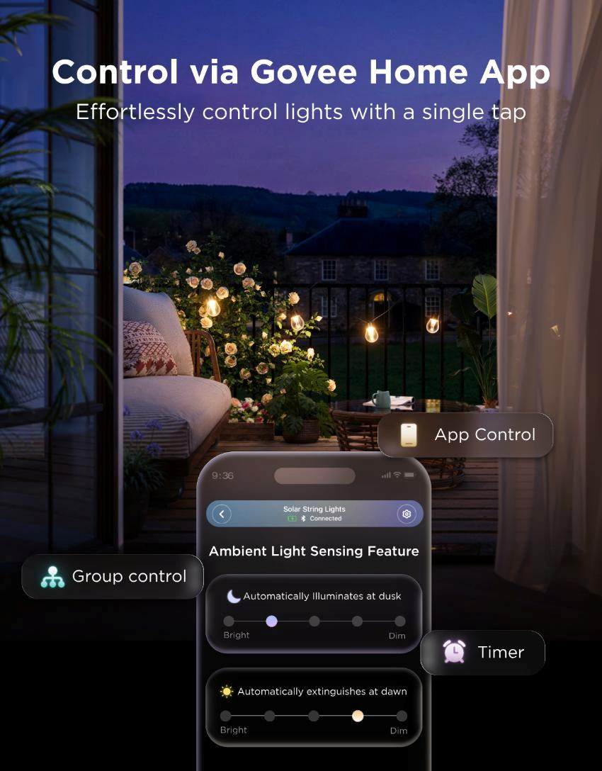Govee RGBICW Smart solární zahradní retěz 8 žárovek3 