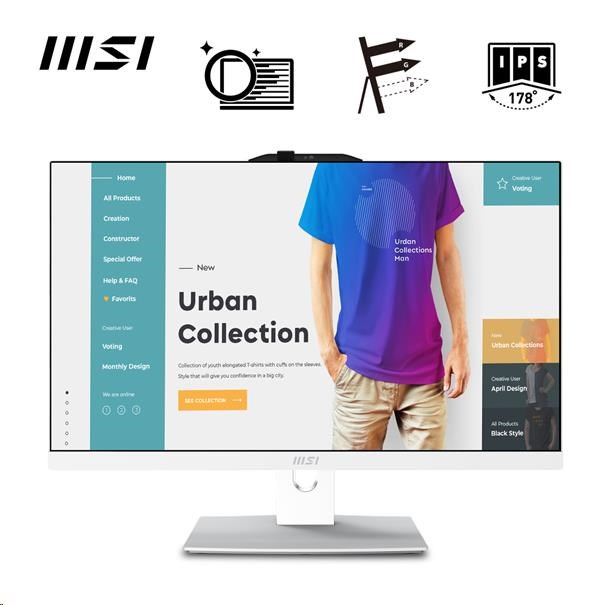 MSI PC AiO Modern AM242P 1M-2089XEU,  Core 5 120U,  23.8 FHD,  Anti-Glare,  Non-Touch,  16GB,  512GB SSD,  N/ A,  No OS,  White9 