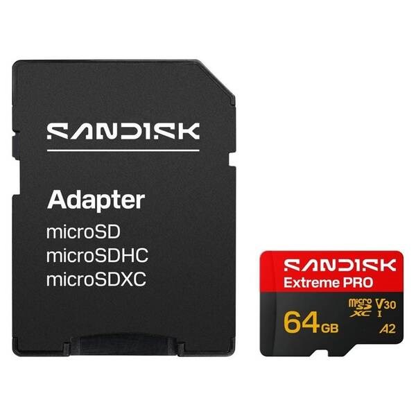SanDisk micro SDXC Extreme PRO 64GB UHS-I U3 (200R/ 90W MB/ s,  UHS-I U3 V30) + adaptér1 