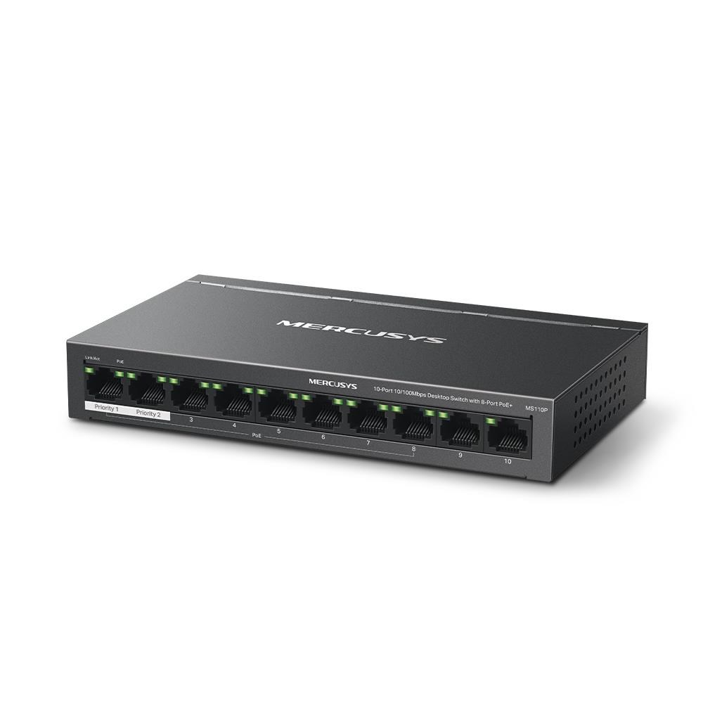 MERCUSYS switch MS110P (10x100Mb/ s, 8xPoE+, 65W, fanless)1 