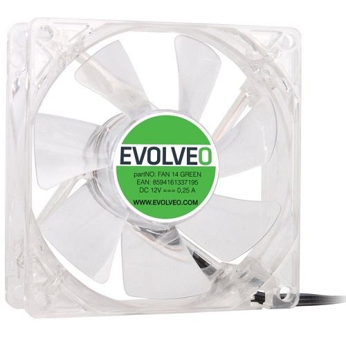 EVOLVEO 14L1GR ventilátor 140mm,  4 LED zelené,  3pin0 