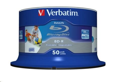 VERBATIM BD-R SL Datalife (50-pack)Blu-Ray/ Spindle/ 6x/ 25GB Wide Printable1 
