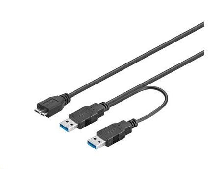 Kábel USB PREMIUMCORD 3.0 2xA - micro (M/ F) 30cm DUAL (prídavné napájanie)0 