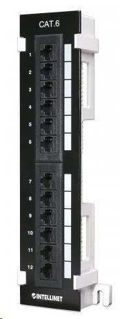 Intellinet Patch panel,  nástenný,  Cat6,  12-portový,  UTP,  1U,  čierny0 