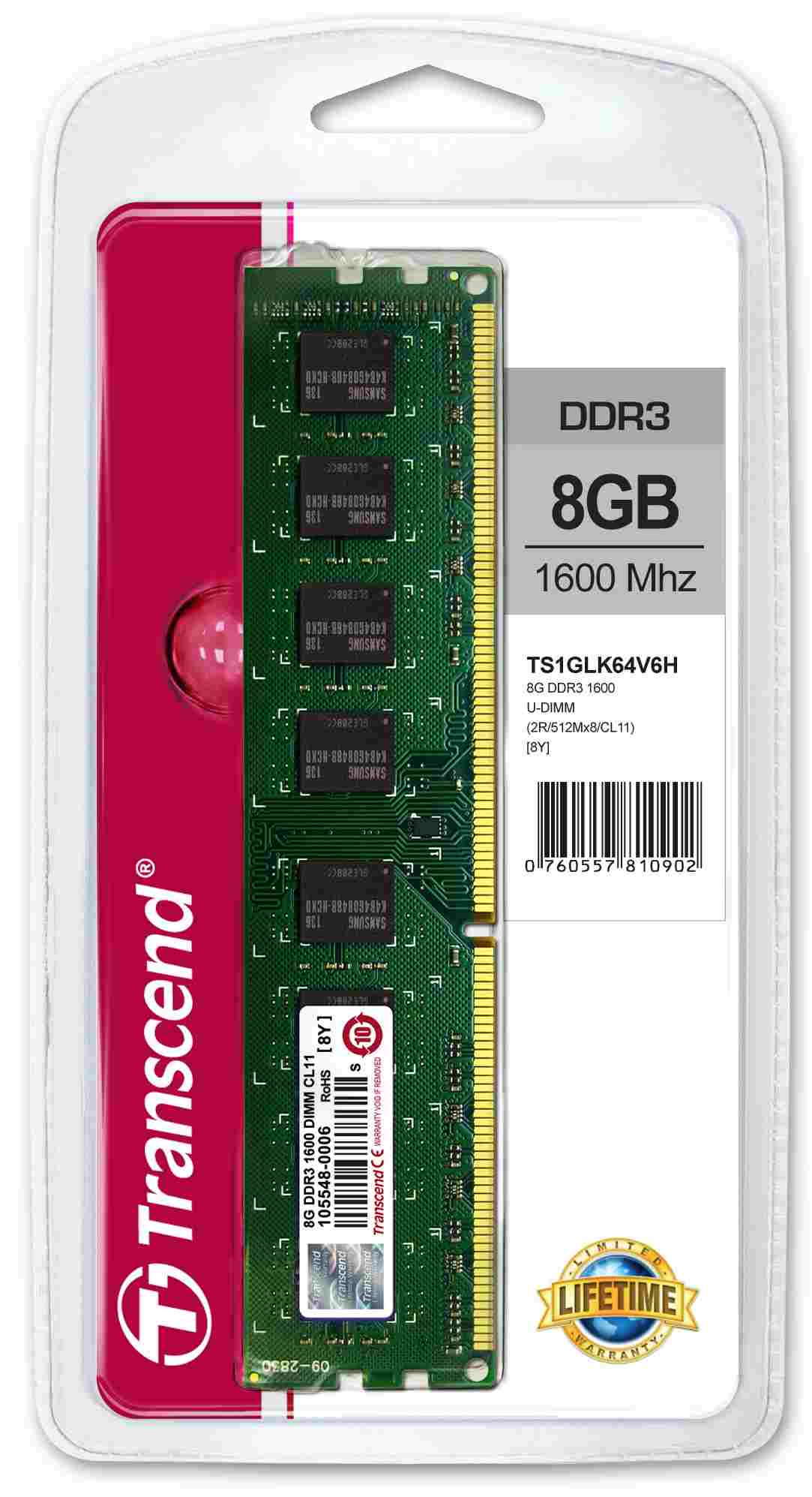 TRANSCEND 2Rx8 CL11 DDR3 8GB 1600MHz DIMM2 