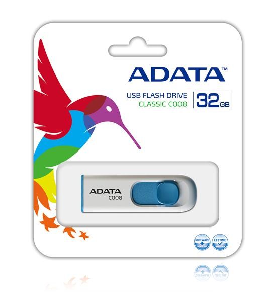 ADATA Flash Disk 32GB C008, USB 2.0 Klasická, biela1 
