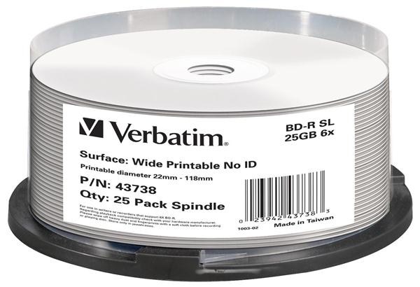 VERBATIM BD-R(25-pack)Blu-Ray/ vreteno/ 6x/ 25GB/ tlačiteľné/ bez ID0 