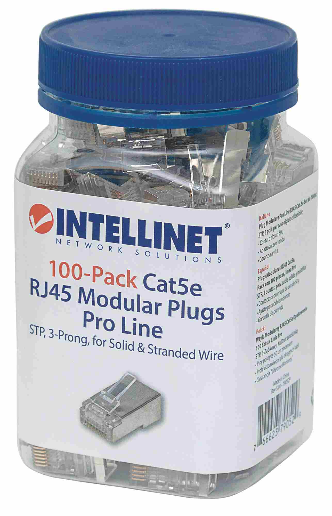 Intellinet konektor RJ45,  Cat5e,  tienený STP,  50µ,  drôt,  100 ks v balení3 
