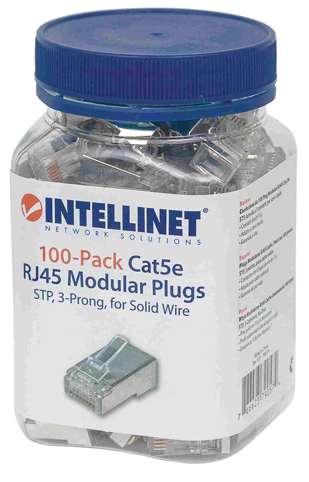 Intellinet konektor RJ45,  Cat5e,  tienený STP,  15µ,  drôt,  100 ks v balení3 