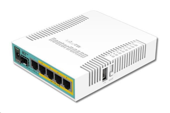 MikroTik RouterBOARD hEX PoE,  800MHz CPU,  128MB RAM,  5xGLAN,  USB,  PoE 802.3at,  USB,  SFP,  vrátane L40 