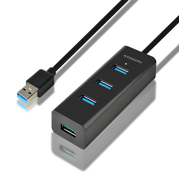 AXAGON HUE-S2BL,  4x USB 3.0 CHARGING hub,  micro USB nap. konektor,  kábel USB-A 1.2m0 