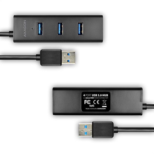 AXAGON HUE-S2BL,  4x USB 3.0 CHARGING hub,  micro USB nap. konektor,  kábel USB-A 1.2m4 