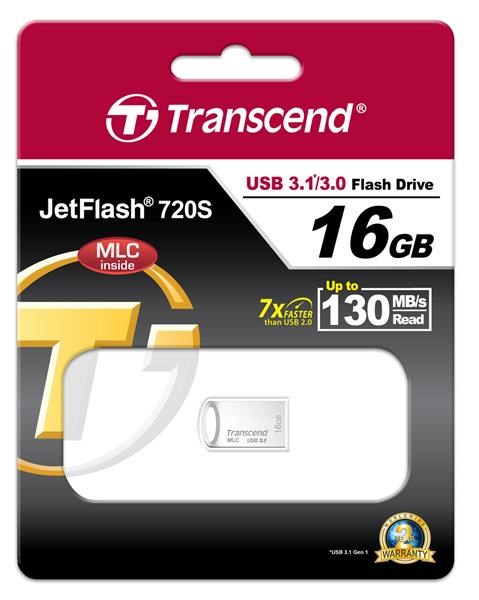 TRANSCEND Flash disk 16GB JetFlash®720S,  USB 3.1,  riešenie MLC (R:130/ W:25 MB/ s) striebro5 