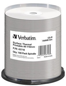 VERBATIM CD-R(100-Pack)Spindle/ AZO/ 52x/ 700MB/ Thermal Printable No ID Brand0 