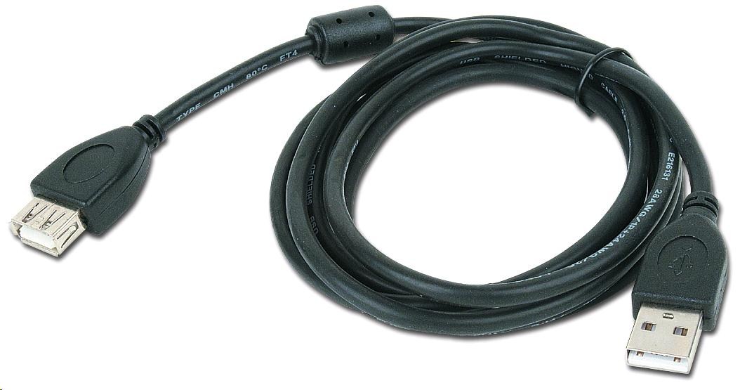 Kábel USB GEMBIRD 2.0 A-A predĺženie 3m Premium (čierne,  feritové,  pozlátené kontakty)0 