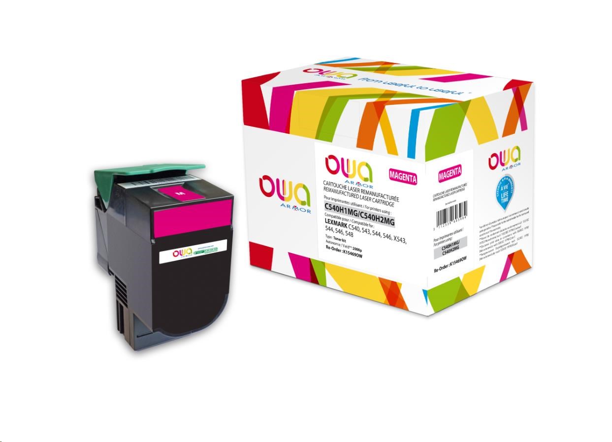 OWA Armor toner pre LEXMARK C540,  543,  544,  546,  X543,  X544,  X546,  X548,  2000 strán,  C540H1MG,  červená/ purpurová0 