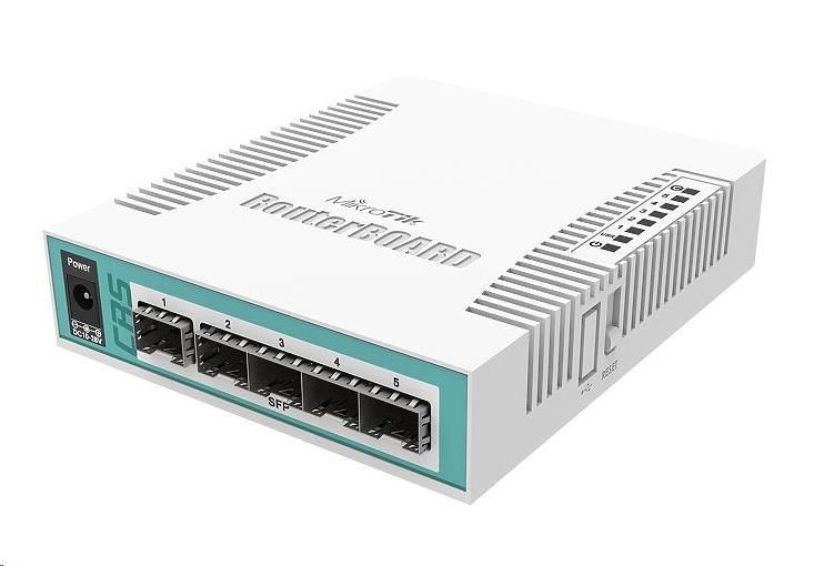 MikroTik Cloud Router Switch CRS106-1C-5S,  400MHz CPU,  128MB RAM, 1xGLAN/ SFP,  5xSFP slot,  vrátane. Licencia L50 