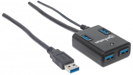 MANHATTAN USB 3.0 Rozbočovač,  4 porty,  napájanie AC/ Bus1 