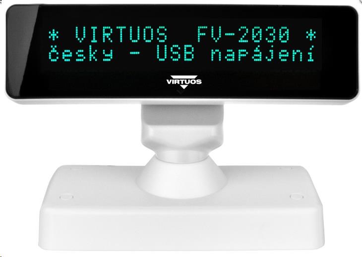 Virtuos VFD zákaznícky displej Virtuos FV-2030W 2x20 9mm, USB, biely2 