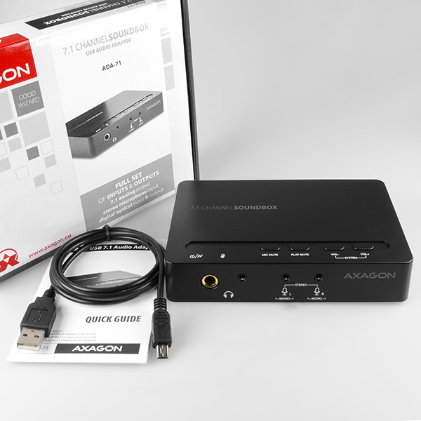 AXAGON ADA-71, USB2.0 - 7.1 audio SOUNDbox, vstup/výstup SPDIF4 