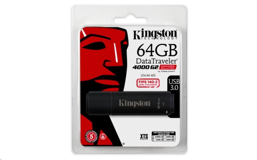 Kingston 64GB DataTraveler 4000 G2DM (USB 3.0,  256-bitové šifrovanie AES)3 