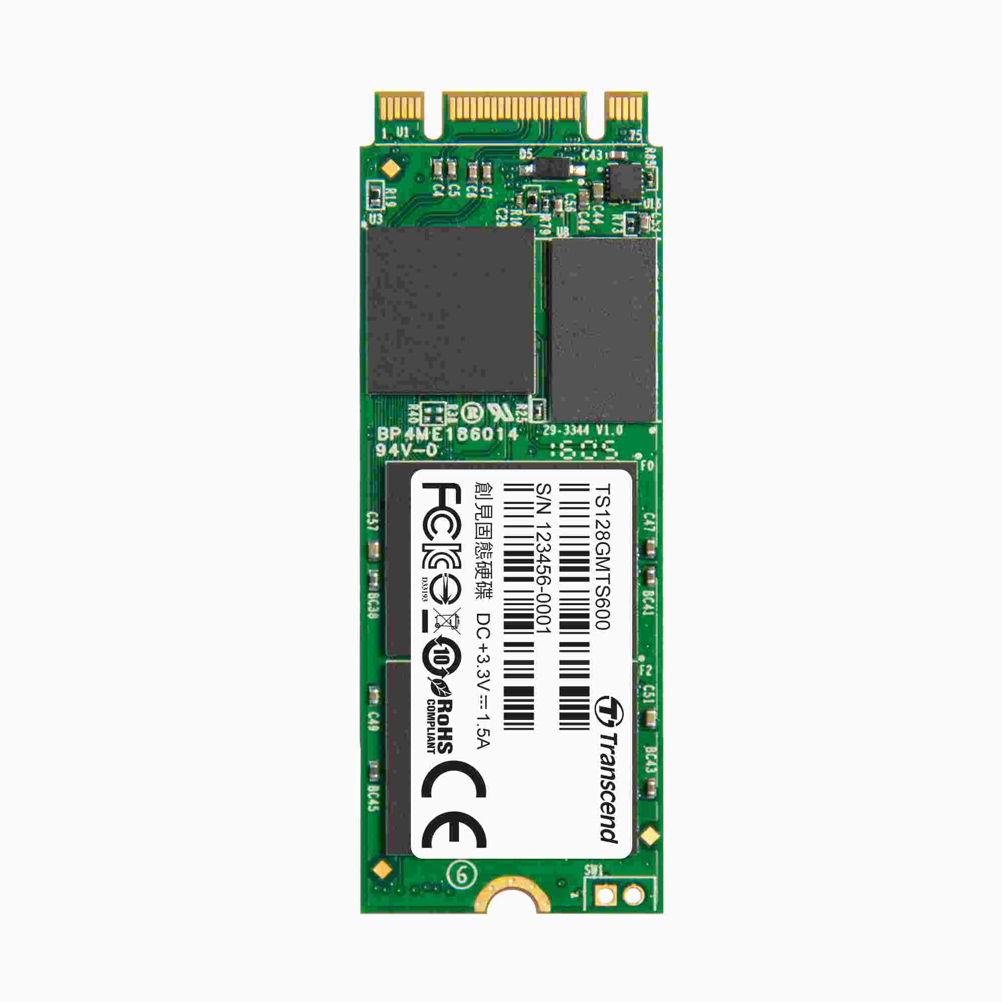TRANSCEND Industrial SSD MTS600S 128GB,  M.2 2260,  SATA III 6 Gb/ s,  MLC1 