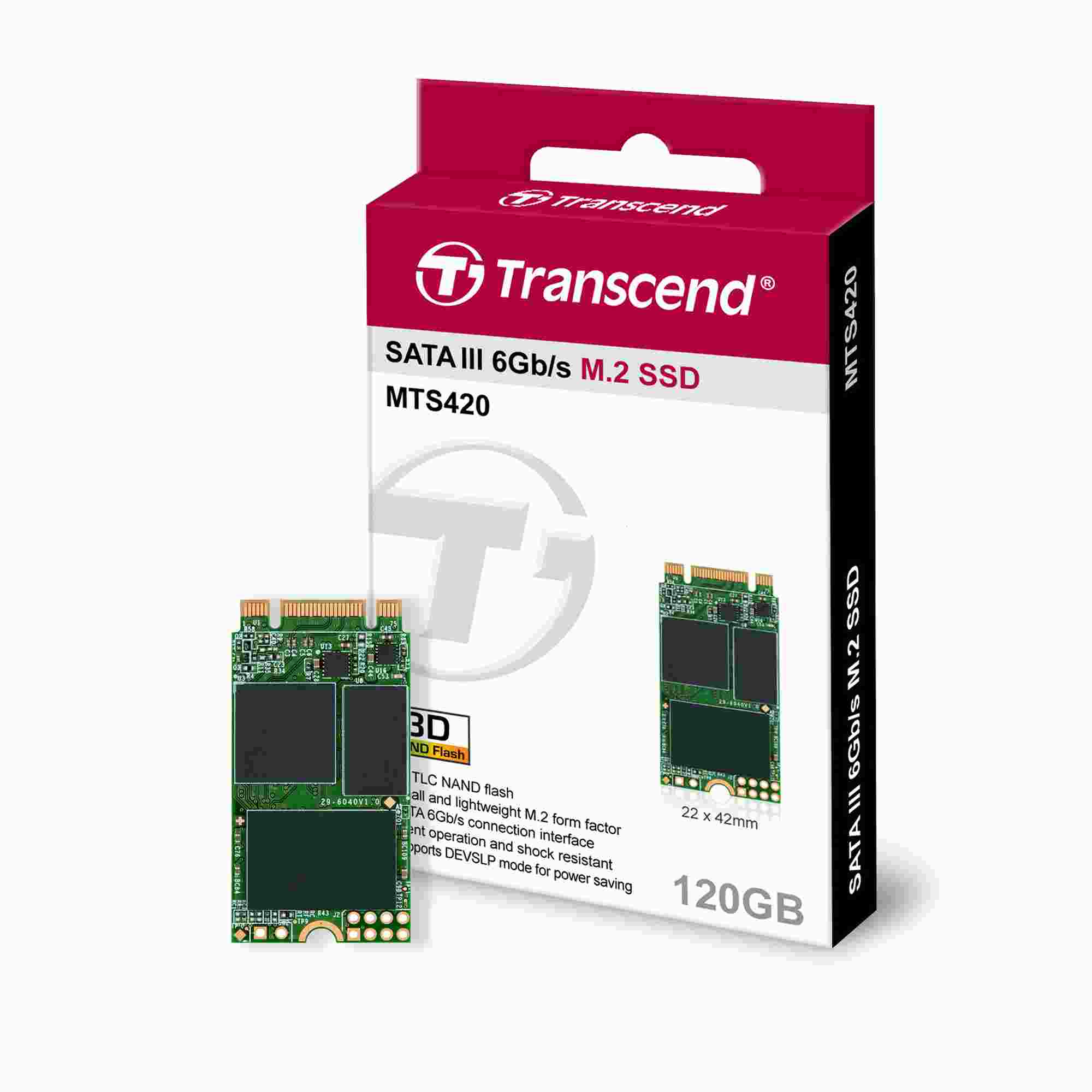 TRANSCEND Industrial SSD MTS420 120GB,  M.2 2242,  SATA III 6 Gb/ s,  TLC8 