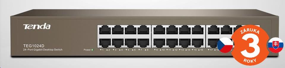 Tenda TEG1024D 24-portový gigabitový ethernetový prepínač,  10/ 100/ 1000 Mb/ s,  bez ventilátora,  montáž do racku0 