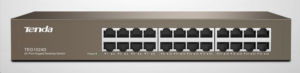 Tenda TEG1024D 24-portový gigabitový ethernetový prepínač,  10/ 100/ 1000 Mb/ s,  bez ventilátora,  montáž do racku1 