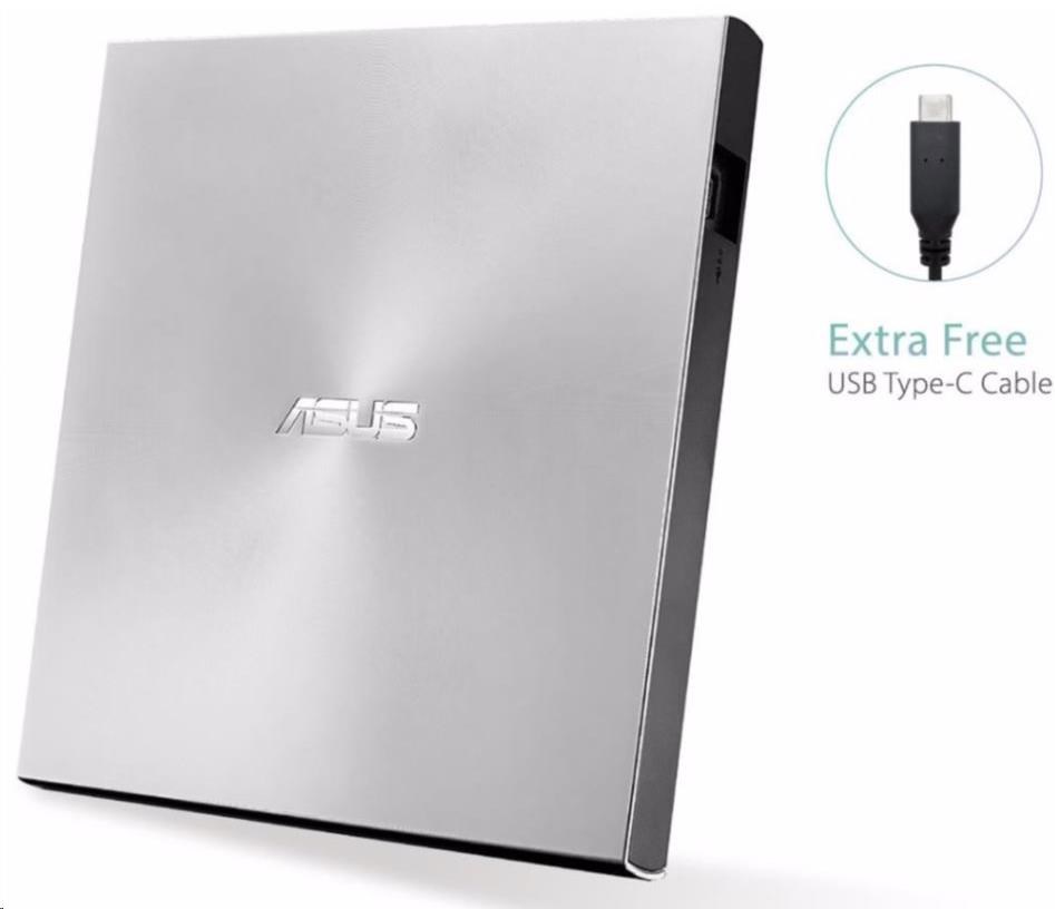 ASUS DVD ZenDrive SDRW-08U9M-U SILVER,  externá tenká DVD-RW,  USB Type-C/ Type-A,  M-DISC2 