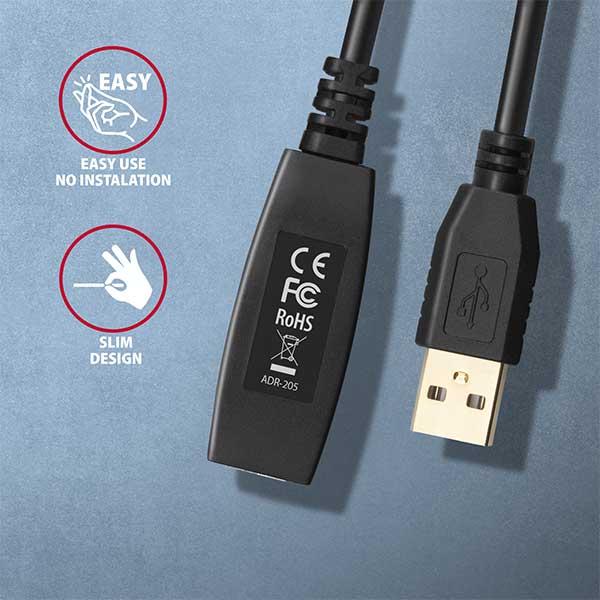 AXAGON ADR-205, USB 2.0 A-M -> A-F aktívny predlžovací / repeater kábel, 5m9