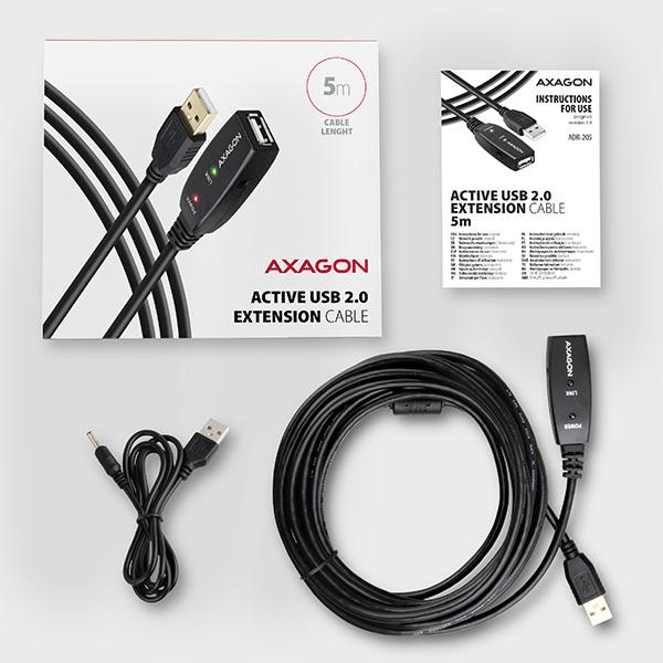 AXAGON ADR-205, USB 2.0 A-M -> A-F aktívny predlžovací / repeater kábel, 5m13