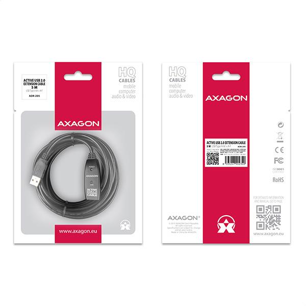 AXAGON ADR-205, USB 2.0 A-M -> A-F aktívny predlžovací / repeater kábel, 5m2