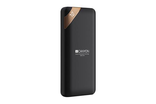 Canyon CNE-CPBP10B Powerbank, Li-pol, 10.000 mAh, 2 x USB výstup, micro USB/USB-C vstup, displej, Smart IC, čierna