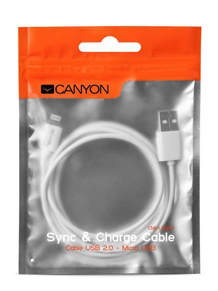 Canyon UM-1, 1m kábel USB 2.0 / micro USB, biely1