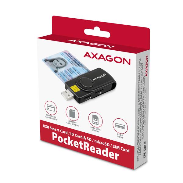 AXAGON CRE-SMP2A, USB-A + USB-C PocketReader 4-slot čítačka Smart card (eObčanka) + SD/ microSD/ SIM8