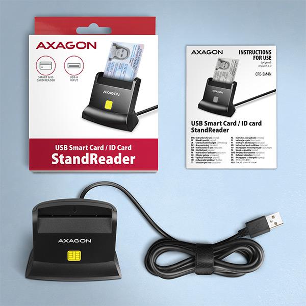 AXAGON CRE-SM4N, USB-A StandReader čtečka kontaktních karet Smart card (eObčanka), kabel 1.3m4