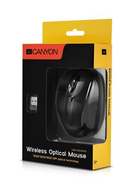 Canyon MSO-W6, Wireless optická myš USB, kompaktná, vhodná k notebookom, 1.600dpi, 6 tlač., čierna2