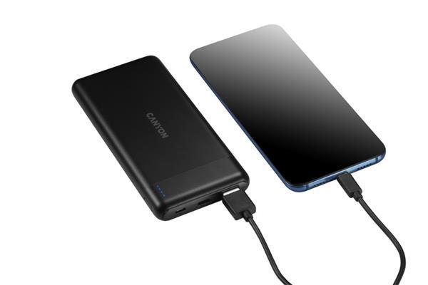 Canyon PB-107, Powerbank, Li-Pol, 10.000 mAh, Vstup: 1x Micro-USB, 1x USB-C, Výstup: 1x USB-A, 1x USB-C, čierna4