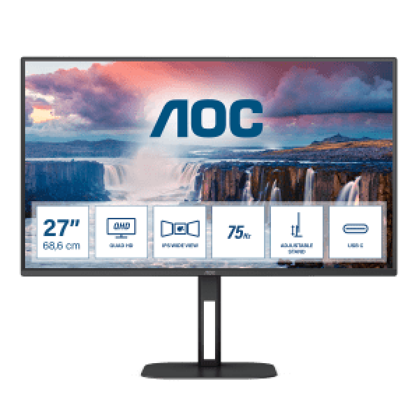 AOC Q27V5C/BK 27&quot;W IPS LED 2560x1440 20 000 000:1 4ms 300cd HDMI DP USB-C(65W) PIVOT repro 