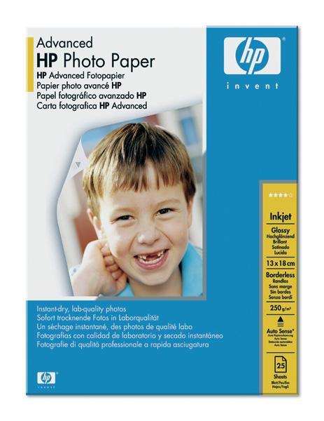 HP Advanced Glossy Photo Paper-25 sht/ 13 x 18 cm borderless,   250 g/ m2,  Q8696A