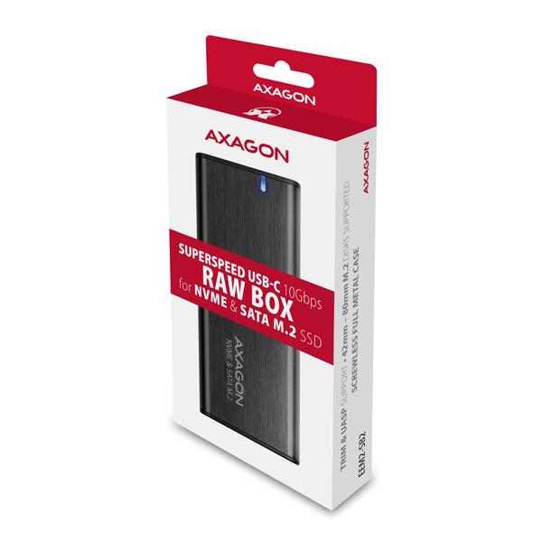 AXAGON EEM2-SB2, USB-C 3.2 Gen 2 - M.2 NVMe & SATA SSD kovový RAW box, bezskrutkový, čierny3