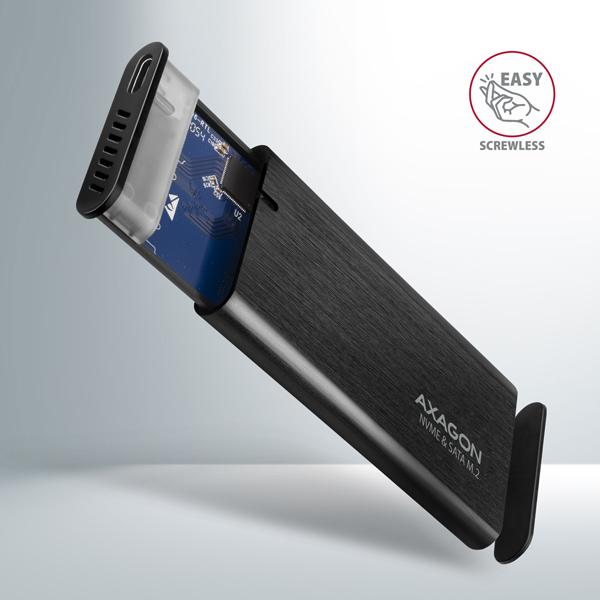 AXAGON EEM2-SB2, USB-C 3.2 Gen 2 - M.2 NVMe & SATA SSD kovový RAW box, bezskrutkový, čierny4
