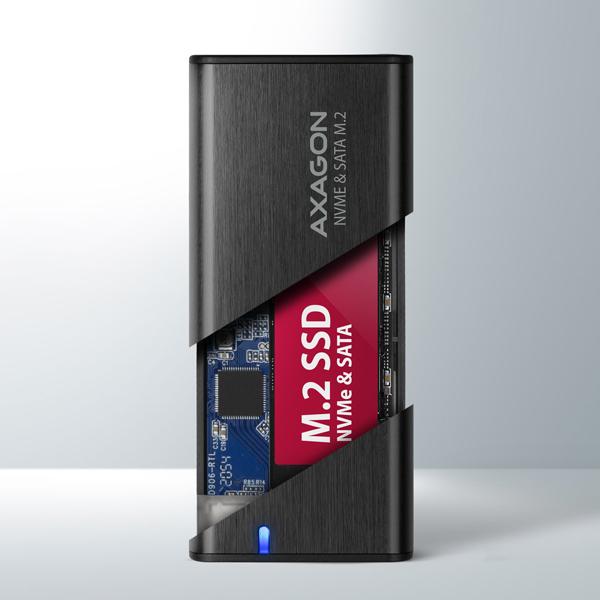 AXAGON EEM2-SB2, USB-C 3.2 Gen 2 - M.2 NVMe & SATA SSD kovový RAW box, bezskrutkový, čierny5