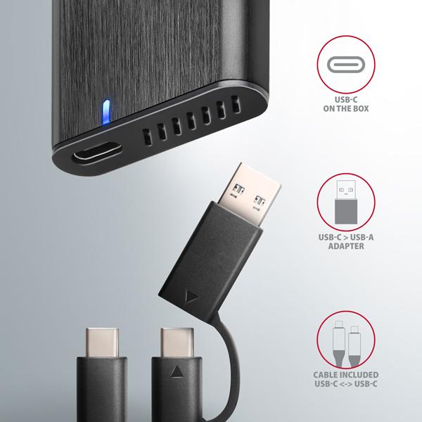AXAGON EEM2-SB2, USB-C 3.2 Gen 2 - M.2 NVMe & SATA SSD kovový RAW box, bezskrutkový, čierny7