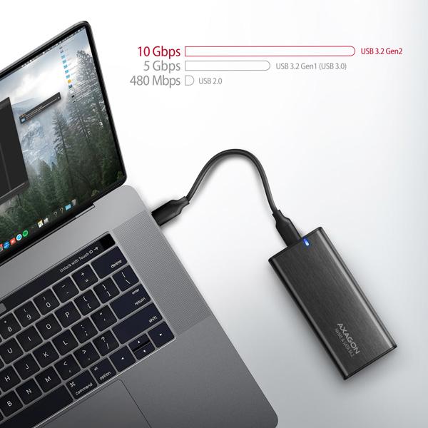 AXAGON EEM2-SB2, USB-C 3.2 Gen 2 - M.2 NVMe & SATA SSD kovový RAW box, bezskrutkový, čierny8