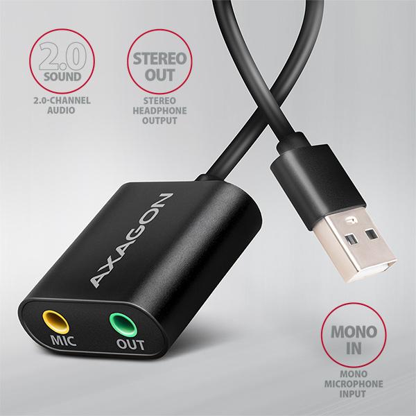 AXAGON ADA-12, USB 2.0 - externí zvuková karta, 48kHz/ 16-bit stereo, kovová, kabel USB-A 15 cm0