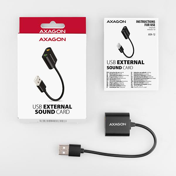 AXAGON ADA-12, USB 2.0 - externí zvuková karta, 48kHz/ 16-bit stereo, kovová, kabel USB-A 15 cm4