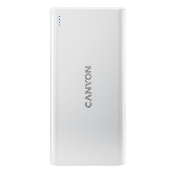 Canyon CNE-CPB1006W Powerbank, polymérová, 10.000 mAh, 2 x USB výstup, 2 x USB vstup (1xUSB-C), LED inikácia, Biela